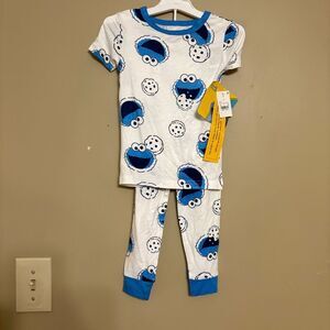 Sesame Street Unisex Toddler Boy Girl Cookie Monster Pajama Set 3T NWT